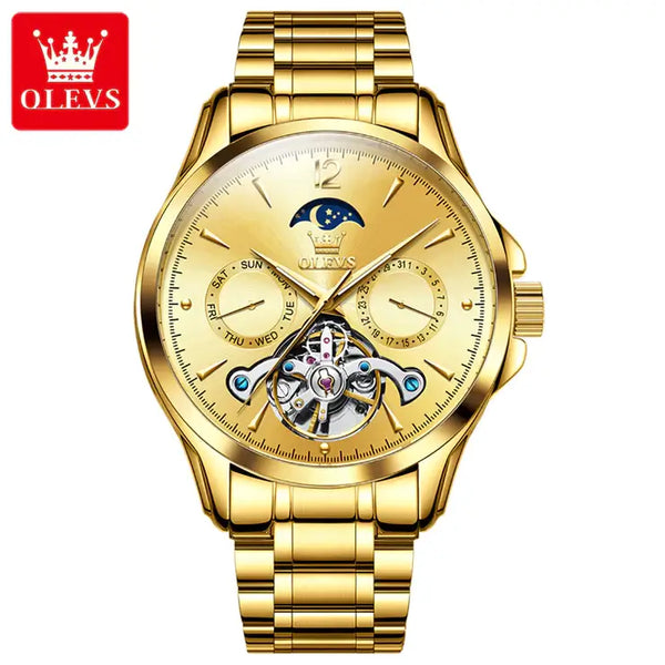 OLEVS 6663 Men's Luxury Automatic Mechanical Moon Phase Watch - Full Gold