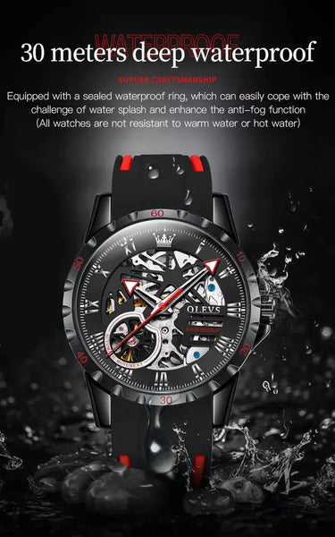 OLEVS 9918 Men's Luxury Automatic Mechanical Skeleton Design Luminous Watch - 3ATM Waterproof