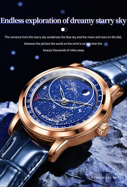 OLEVS 9923 Men Luxury Automatic Mechanical Starry Sky Design Luminous Watch - Starry Sky