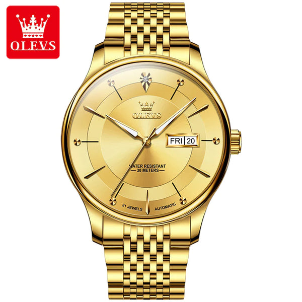 OLEVS 9927 Men's Luxury Automatic Mechanical Luminous Watch - Full Gold