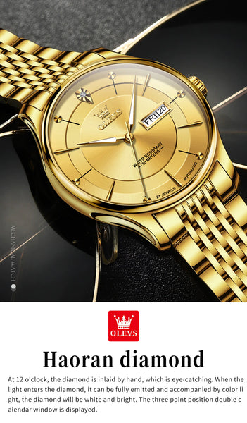 OLEVS 9927 Men's Luxury Automatic Mechanical Luminous Watch - Inlaid Diamond