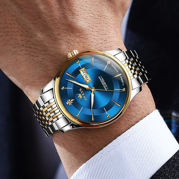 OLEVS 9927 Men's Luxury Automatic Mechanical Luminous Watch - Model Picture Blue