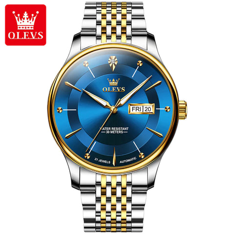 OLEVS 9927 Men's Luxury Automatic Mechanical Luminous Watch - Two Tone Blue Face