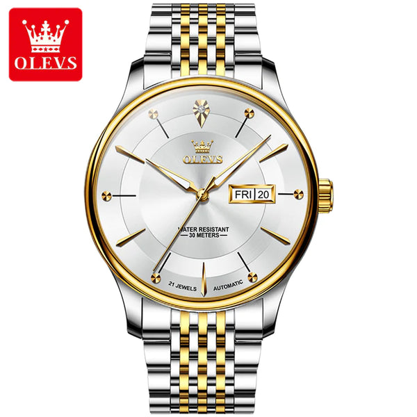 OLEVS 9927 Men's Luxury Automatic Mechanical Luminous Watch - Two Tone White Face