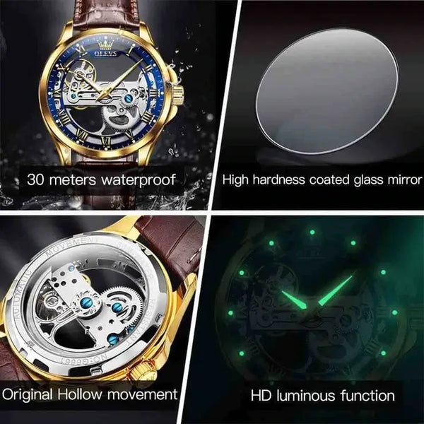 OLEVS 6661 Men's Luxury Automatic Mechanical Skeleton Design Luminous Watch - Multiple Features