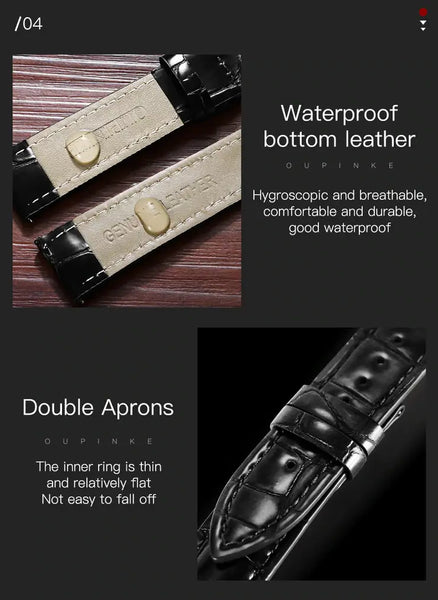 OUPINKE 3168 Men's Luxury Automatic Mechanical Skeleton Watch - Waterproof Leather