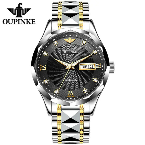 OUPINKE 3169 Men's Luxury Automatic Mechanical Luminous Watch - Black Face