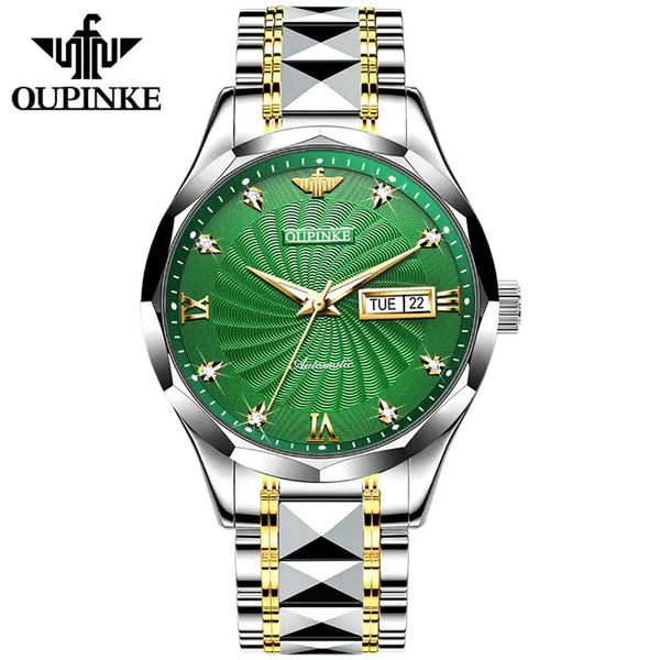 OUPINKE 3169 Men's Luxury Automatic Mechanical Luminous Watch - Green Face