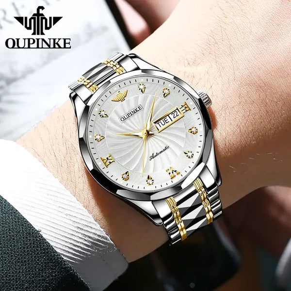 OUPINKE 3169 Men's Luxury Automatic Mechanical Luminous Watch - Model Picture White