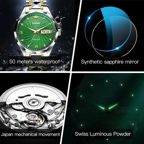 OUPINKE 3169 Men's Luxury Automatic Mechanical Luminous Watch - Multiple Features