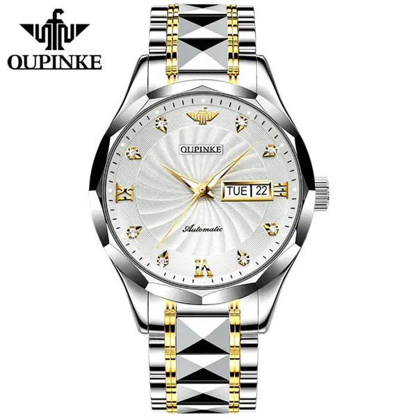 OUPINKE 3169 Men's Luxury Automatic Mechanical Luminous Watch - White Face