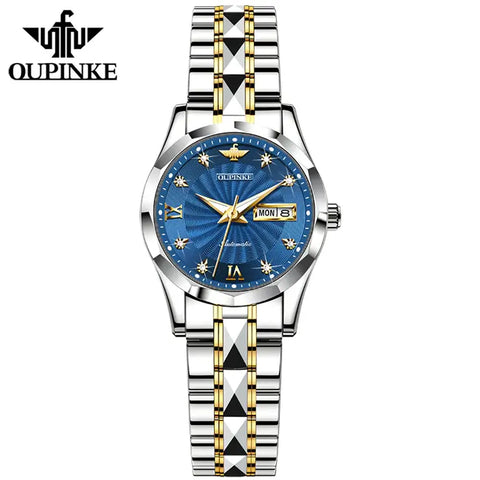 OUPINKE 3169 Women's Luxury Automatic Mechanical Luminous Watch - Blue Face