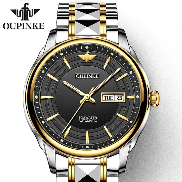 OUPINKE 3170 Men's Luxury Automatic Mechanical Watch - Black Face