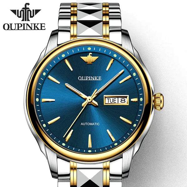 OUPINKE 3170 Men's Luxury Automatic Mechanical Watch - Blue Face