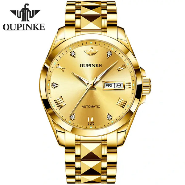 OUPINKE 3171 Men's Luxury Automatic Mechanical Luminous Watch - Full Gold