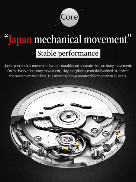 OUPINKE 3171 Men's Luxury Automatic Mechanical Luminous Watch - Japanese Movement