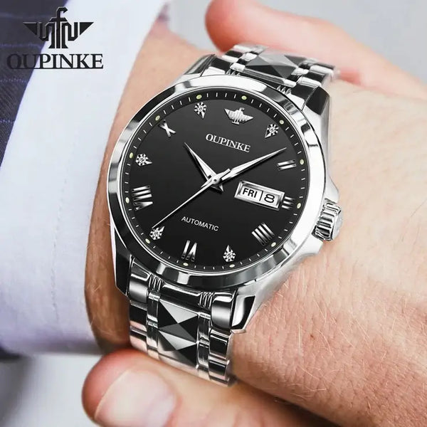 OUPINKE 3171 Men's Luxury Automatic Mechanical Luminous Watch - Model Picture Black