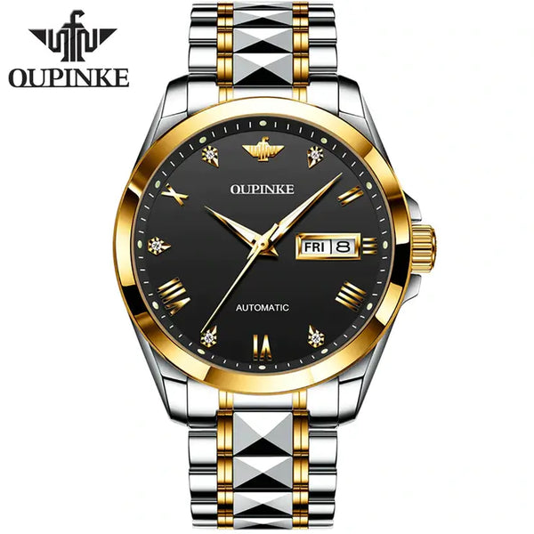 OUPINKE 3171 Men's Luxury Automatic Mechanical Luminous Watch - Two Tone Black Face