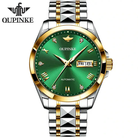 OUPINKE 3171 Men's Luxury Automatic Mechanical Luminous Watch - Two Tone Green Face