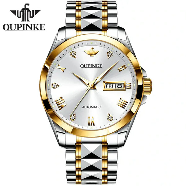 OUPINKE 3171 Men's Luxury Automatic Mechanical Luminous Watch - Two Tone White Face