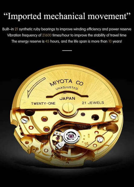 OUPINKE 3177 Men's Luxury Automatic Mechanical Luminous Moon Phase Watch - Japanese Movement
