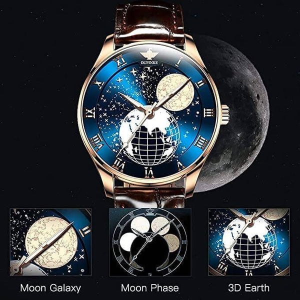 OUPINKE 3177 Men's Luxury Automatic Mechanical Luminous Moon Phase Watch - Moon Phase