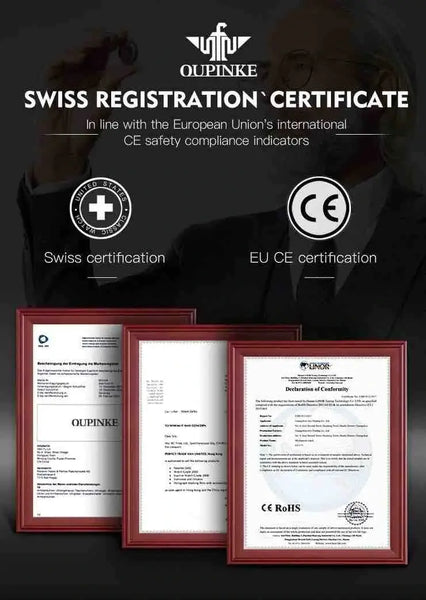 OUPINKE 3178 Men's Luxury Automatic Mechanical Skeleton Design Luminous Watch - Swiss And EU Certifications
