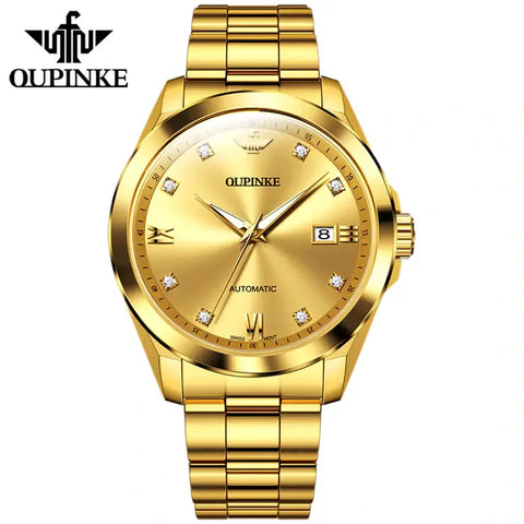OUPINKE 3199 Men's Luxury Automatic Mechanical Swiss Movement Luminous Watch - Full Gold