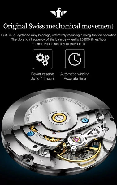 OUPINKE 3199 Men's Luxury Automatic Mechanical Swiss Movement Luminous Watch - Swiss Movement