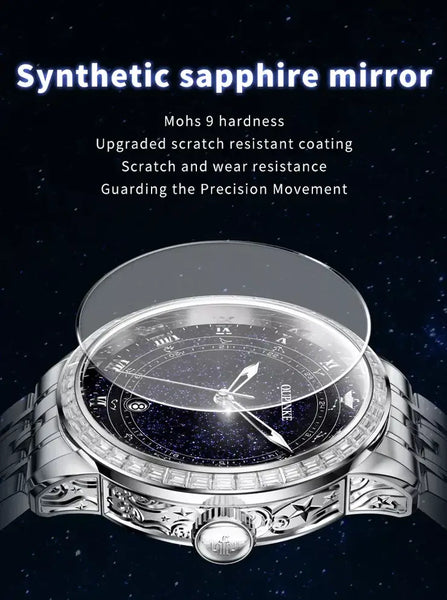 OUPINKE 3203 Men's Luxury Automatic Mechanical Starry Sky Design Luminous Watch - Sapphire Mirror