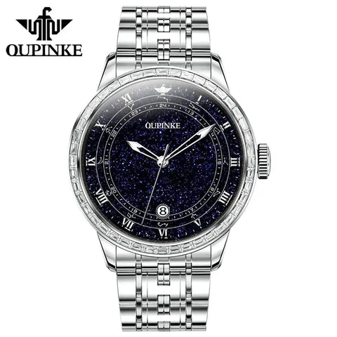 OUPINKE 3203 Men's Luxury Automatic Mechanical Starry Sky Design Luminous Watch - Silver Diamonds