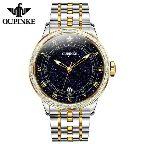 OUPINKE 3203 Men's Luxury Automatic Mechanical Starry Sky Design Luminous Watch - Two Tone Diamonds
