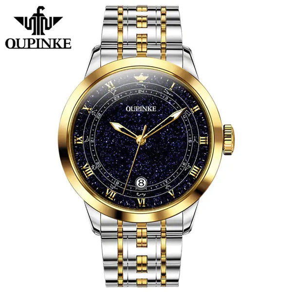 OUPINKE 3203 Men's Luxury Automatic Mechanical Starry Sky Design Luminous Watch - Two Tone