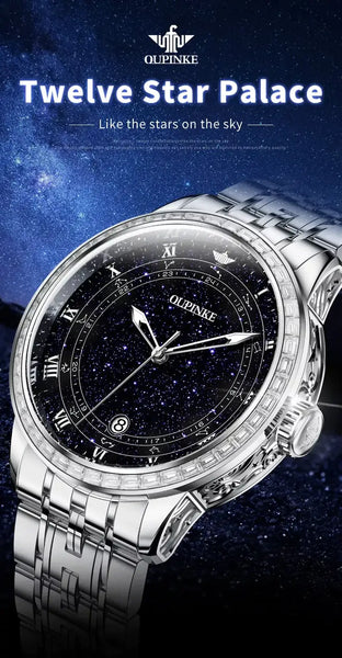OUPINKE 3203 Men's Luxury Automatic Mechanical Starry Sky Design Luminous Watch - Zodiac Constellations