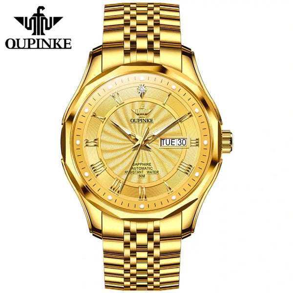 OUPINKE 3207 Men's Luxury Automatic Mechanical Luminous Watch - Full Gold