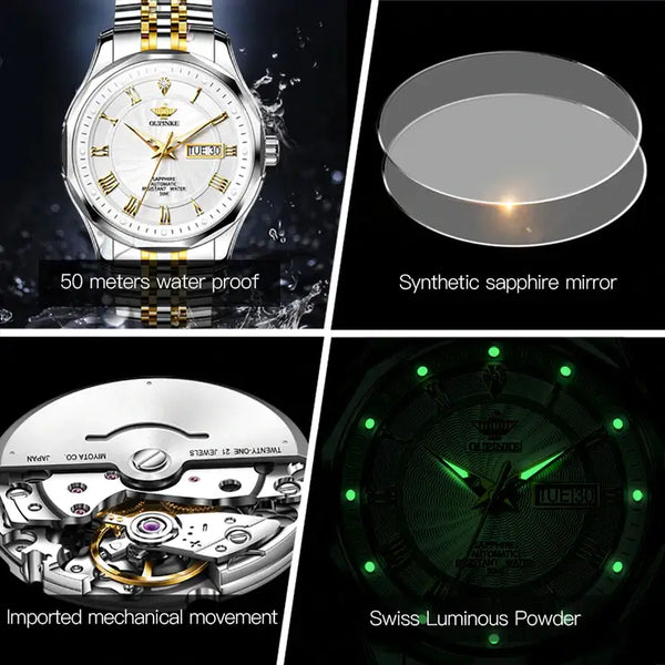 OUPINKE 3207 Men's Luxury Automatic Mechanical Luminous Watch - Multiple Features