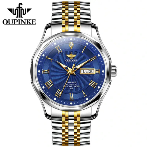 OUPINKE 3207 Men's Luxury Automatic Mechanical Luminous Watch - Two Tone Blue Face