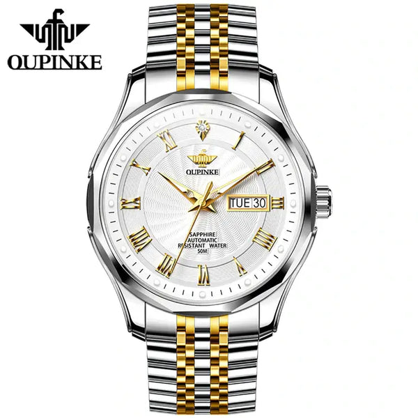 OUPINKE 3207 Men's Luxury Automatic Mechanical Luminous Watch - Two Tone White Face