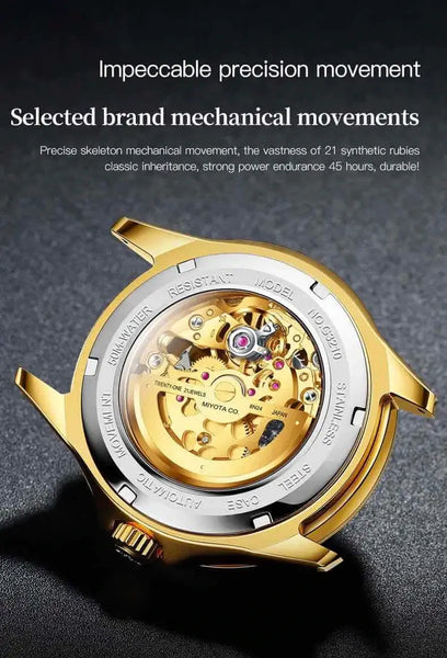 OUPINKE 3210 Men's Luxury Automatic Mechanical Skeleton Watch - Japanese Movement
