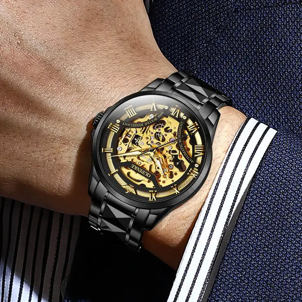 OUPINKE 3210 Men's Luxury Automatic Skeleton Design Luminous Wristwatch