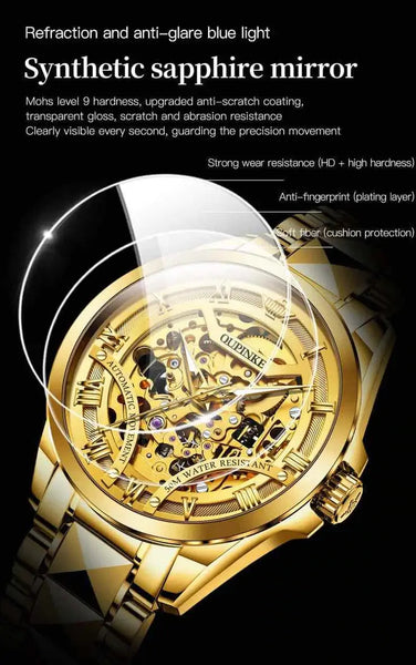 OUPINKE 3210 Men's Luxury Automatic Mechanical Skeleton Watch - Sapphire Mirror