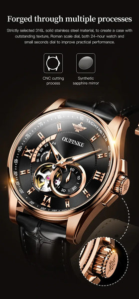 OUPINKE 3222 Men's Luxury Automatic Mechanical Skeleton Design Luminous Watch - Features