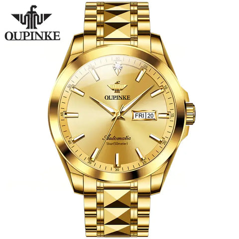 OUPINKE 3223 Men's Luxury Automatic Mechanical Luminous Watch - Full Gold