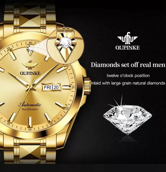 OUPINKE 3223 Men's Luxury Automatic Mechanical Luminous Watch - Inlaid Diamond