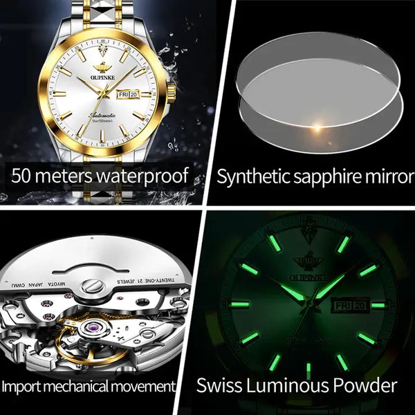 OUPINKE 3223 Men's Luxury Automatic Mechanical Luminous Watch - Multiple Features