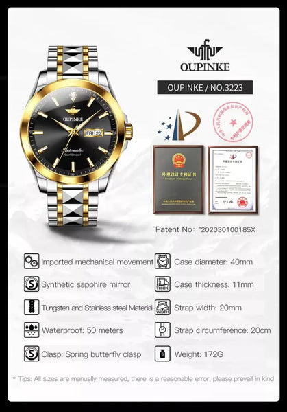 OUPINKE 3223 Men's Luxury Automatic Mechanical Luminous Watch - Specifications