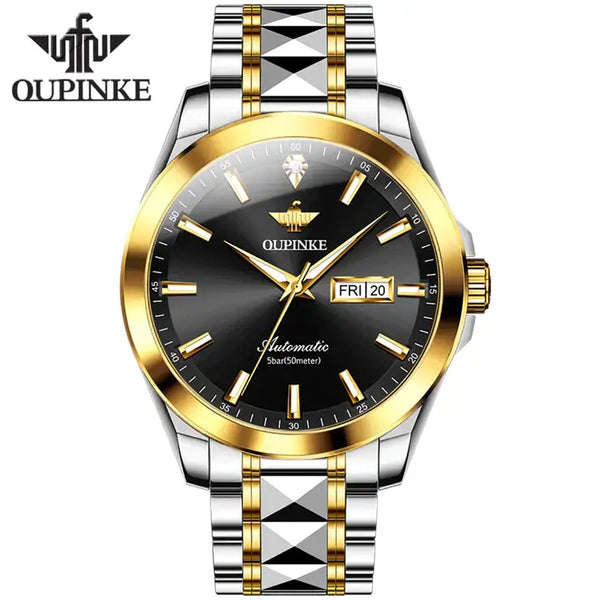 OUPINKE 3223 Men's Luxury Automatic Mechanical Luminous Watch - Two Tone Black Face