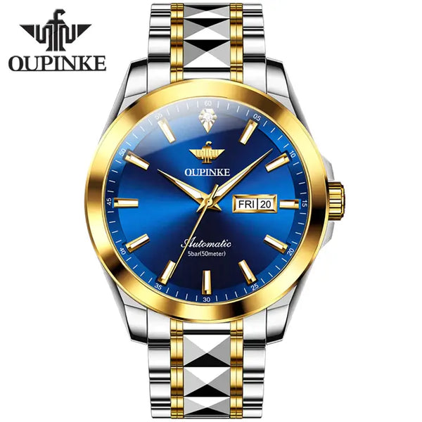 OUPINKE 3223 Men's Luxury Automatic Mechanical Luminous Watch - Two Tone Blue Face