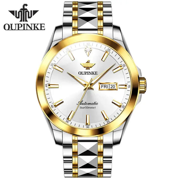 OUPINKE 3223 Men's Luxury Automatic Mechanical Luminous Watch - Two Tone White Face