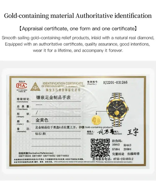 OUPINKE 3226 Men's Luxury Automatic Mechanical Luminous Watch - Gold Certificate